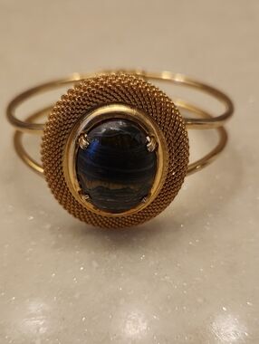 Gold-Tone Cuff/Clamp Bracelet with Black Oval Stone Center